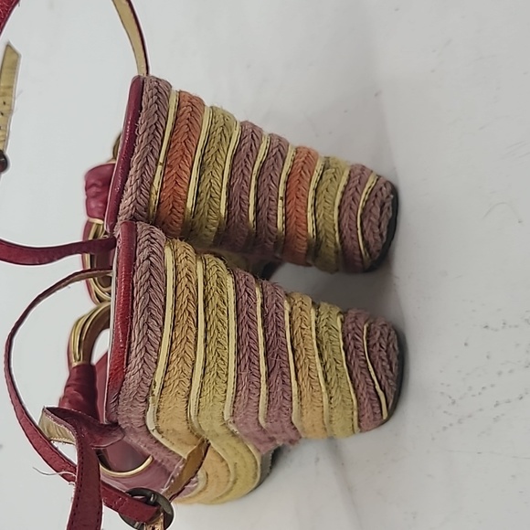 Na Na boho 70s style braided wedge sandal heels size 8 red leather straps - Picture 8 of 10